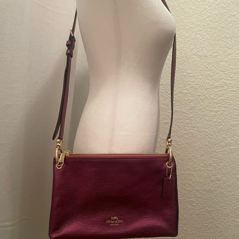 Coach Crossbody Bag in Burgundy with Gold Hardware - Picture 7 of 13